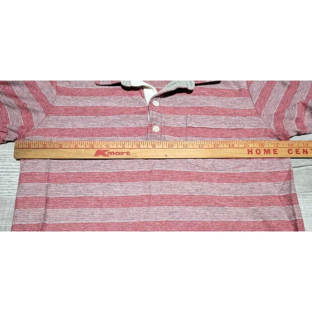 Billy Reid Polo Shirt Mens Sz S Red Gray Stripe Short Sleeve Pocket Cotton Blend - Picture 7 of 7